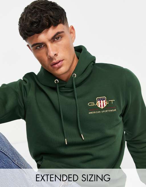 GANT medium archive shield logo hoodie in dark green