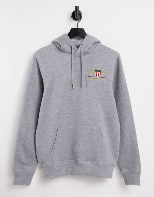 GANT medium archive shield logo hoodie in grey marl