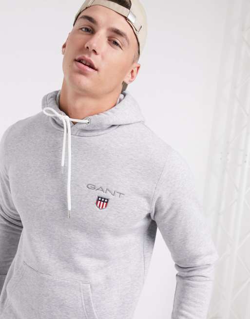 Gant medium shield logo hoodie in light gray melange