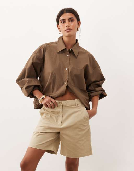 GANT mom-shorts med hög midja i beige, 4 av 5