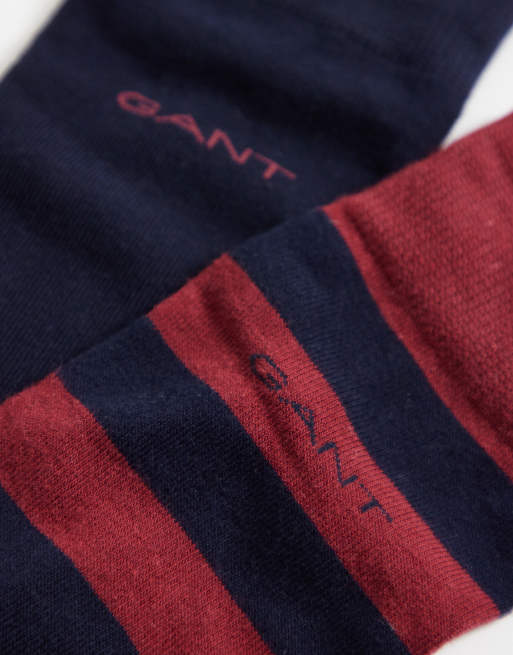 GANT – Mörkröda och randiga strumpor, 2-pack, 3 av 3