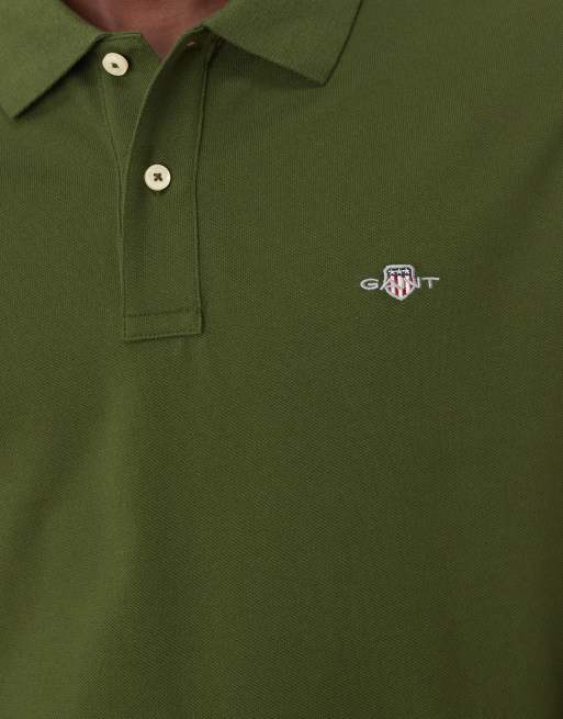 Gant - Mørkegrøn polo med lange ærmer og skjoldlogo i piqué, 2 af 5