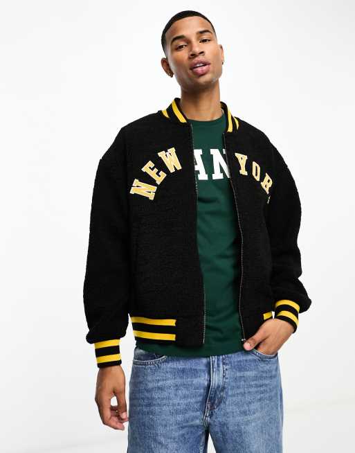 GANT New York borg varsity bomber jacket in black | ASOS