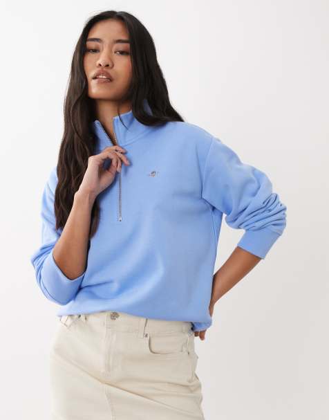 GANT – Niebieska bluza z zamkiem pod szyją i logo z tarczą - view 1