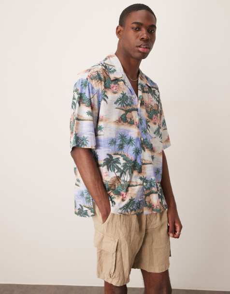 GANT resort island print short sleeve shirt in blue