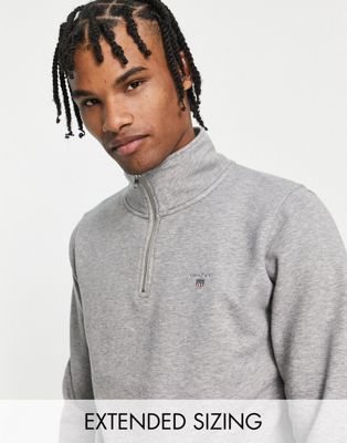 GANT original icon logo half-zip sweatshirt in grey marl - ASOS Price Checker
