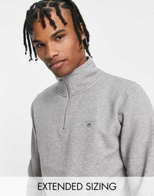 GANT original icon logo half zip sweatshirt in grey marl | ASOS