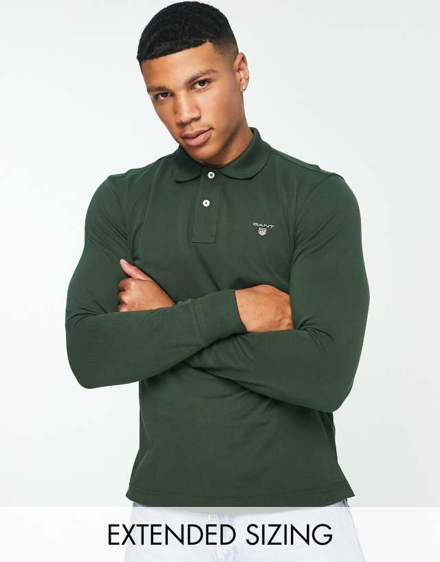 GANT original icon logo long sleeve pique polo in dark green