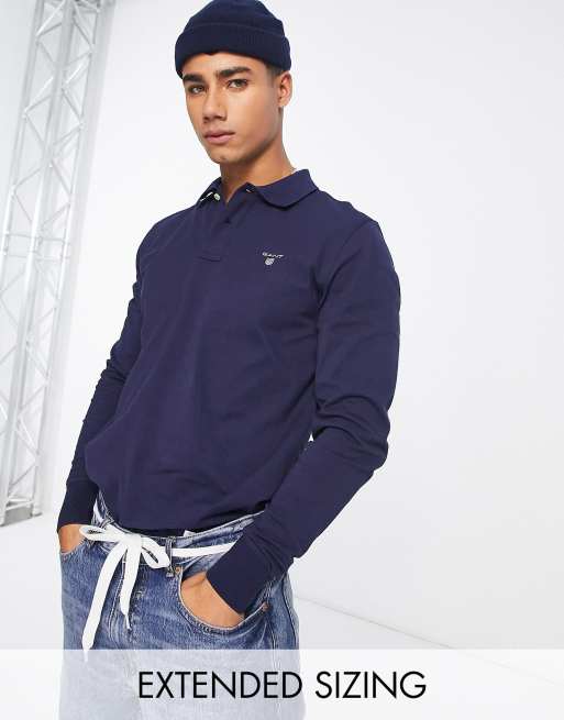 GANT original icon logo long sleeve pique polo in navy ASOS