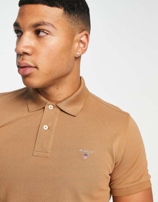 GANT original icon logo pique polo in walnut tan