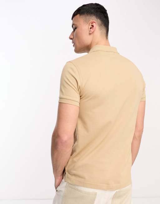 Gang Master diploma achter GANT original logo slim fit pique polo in beige | ASOS