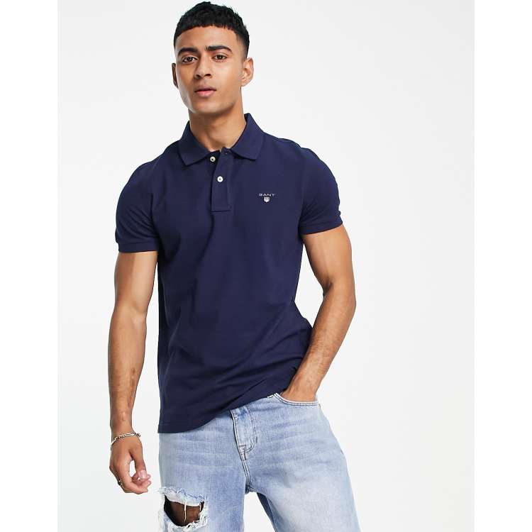 Makkelijk te lezen Microprocessor Zenuw GANT original logo slim fit pique polo in navy | ASOS