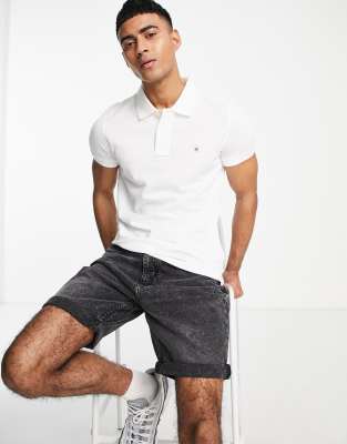 Gant GANT original logo slim fit pique polo in white