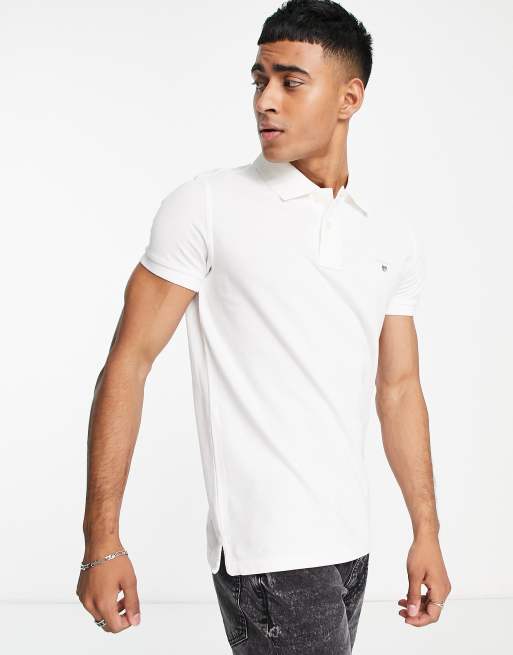 GANT original logo slim fit pique polo in white ASOS