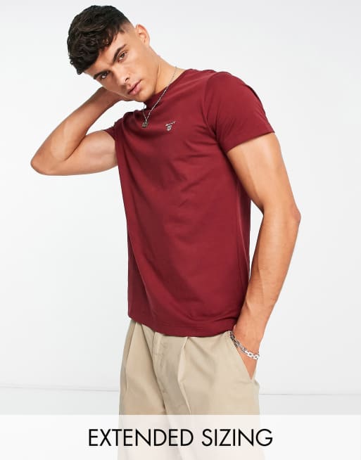 GANT – Original – T-Shirt in Dunkelrot mit Markenlogo