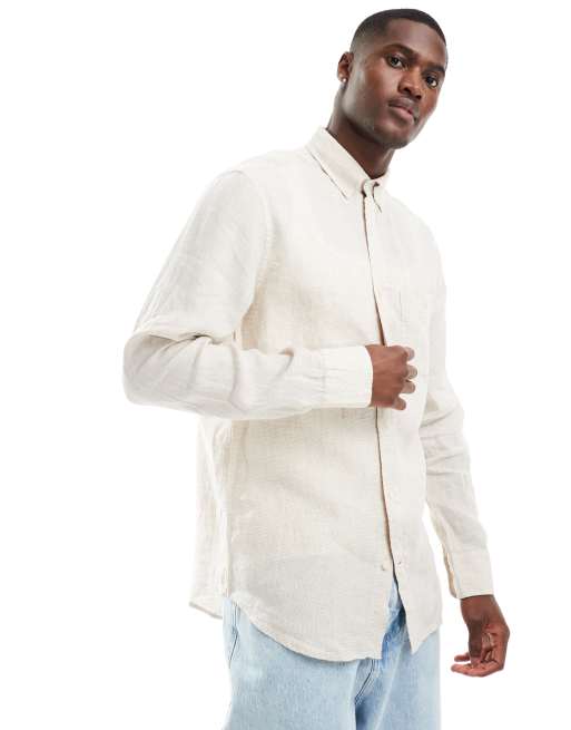GANT - Overhemd van linnen met pied-de-poule en logo in beige