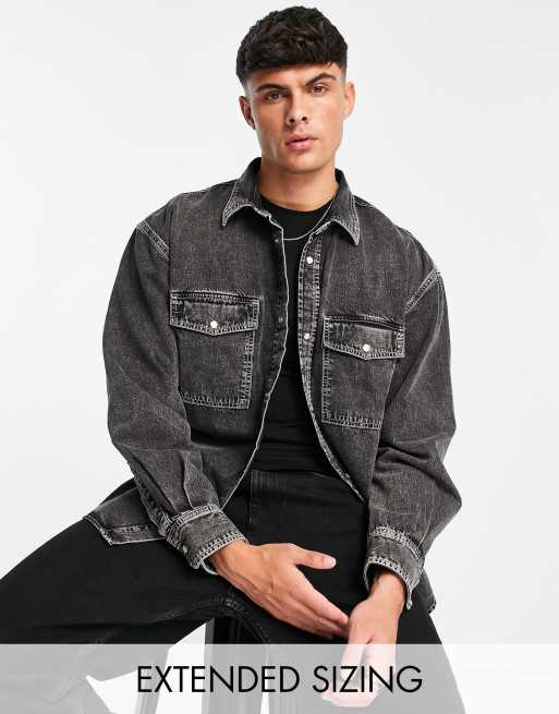 GANT - Oversized denim overhemd in versleten zwart met zware wassing