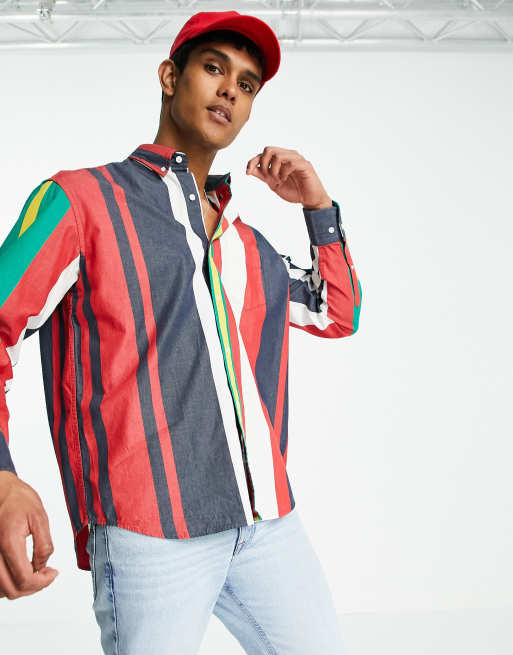 Gant oversized multi stripe shirt in marine navy