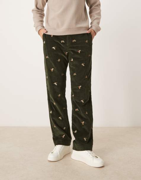 GANT - Pantalon droit en velours côtelé brodé - Vert foncé - view 1