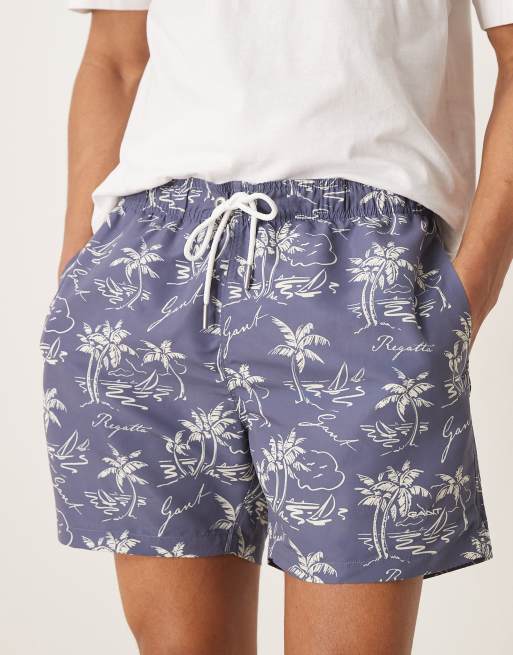 GANT - Pantaloncini da bagno blu con stampa, 3 di 4