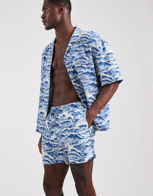 GANT - Pantaloncini da bagno blu vintage con stampa ondulata in coordinato, 4 di 5