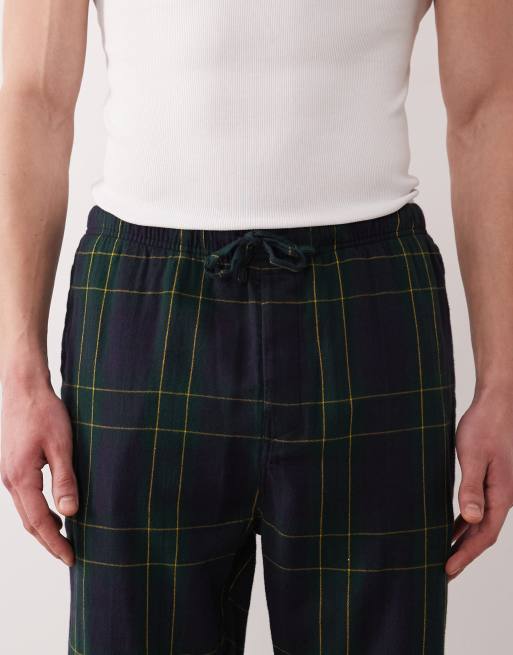 GANT - Pantaloni del pigiama in flanella a quadri verdi e blu navy, 3 di 4