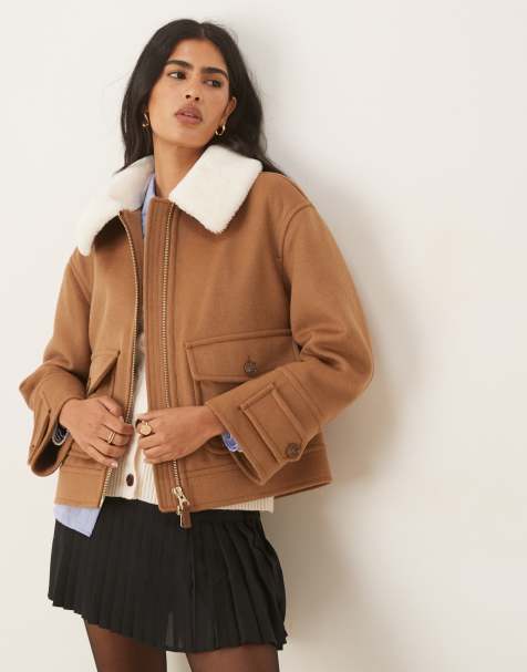 GANT – Pilotenjacke aus Wollmix in Braun mit Teddyfellkragen - view 1