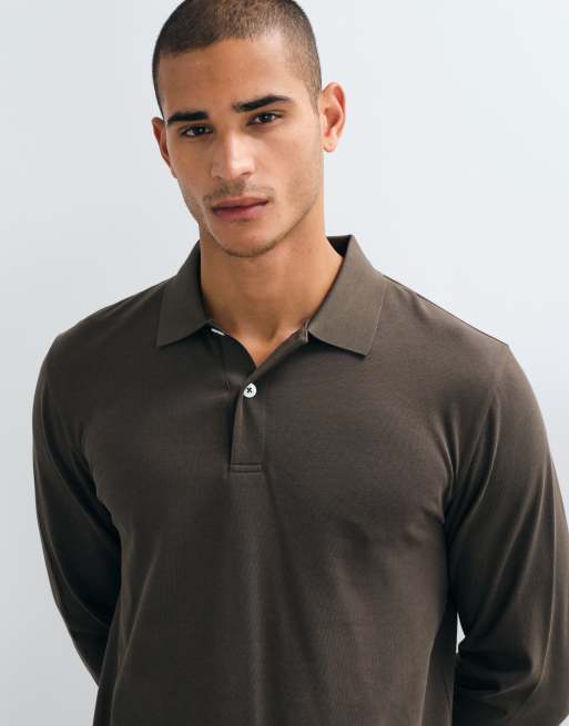 GANT Pima Langarm-Polohemd in Braun, 4 von 5
