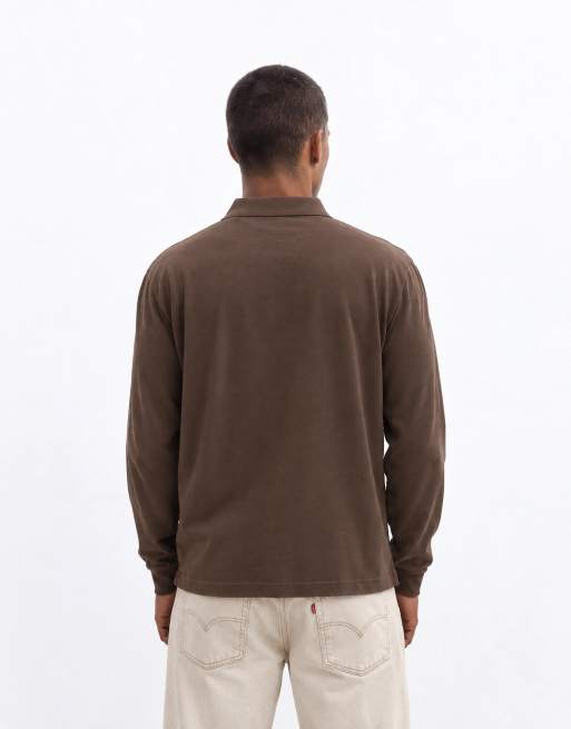 GANT pima long sleeve polo in brown, 7 of 8
