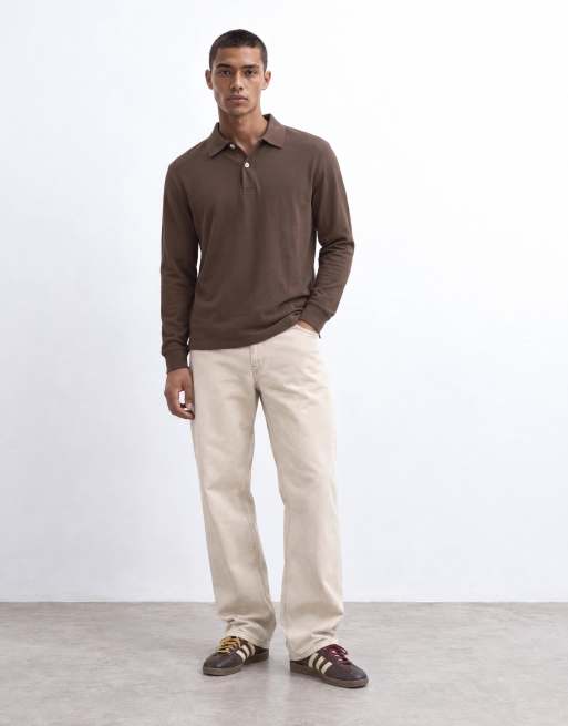 GANT pima long sleeve polo in brown, 8 of 8