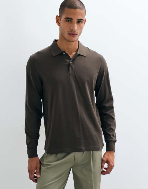 GANT pima poloshirt met lange mouwen in bruin - view 1