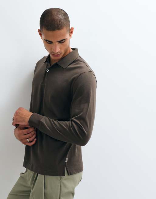 GANT pima poloshirt met lange mouwen in bruin, 5 van 5