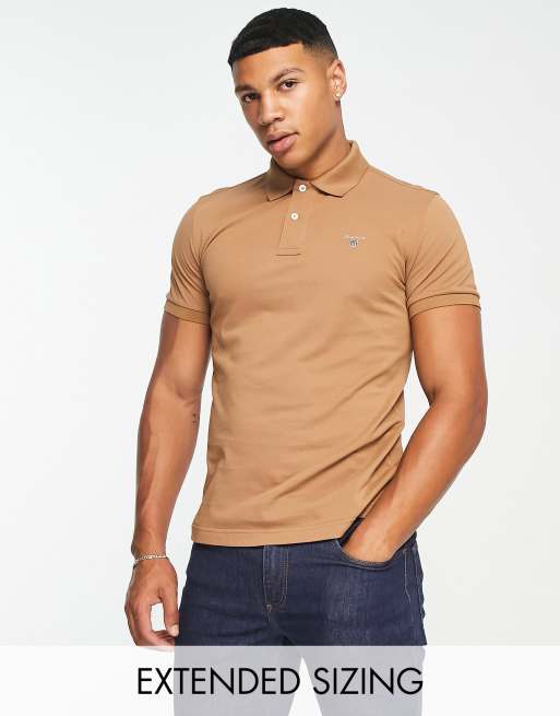GANT - Piqué polo met lange mouwen en origineel logo in walnootbruin