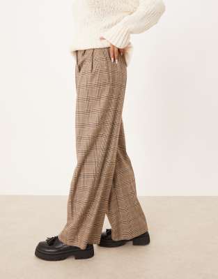 Gant Plaid Pleated Wool Blend Pants In Brown