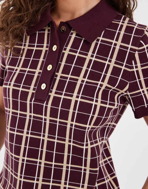 GANT - Polo ajusté en maille à carreaux - Bordeaux, 3 de 4
