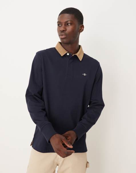 GANT - Polo avec col en velours côtelé et manches longues - Bleu marine - view 1