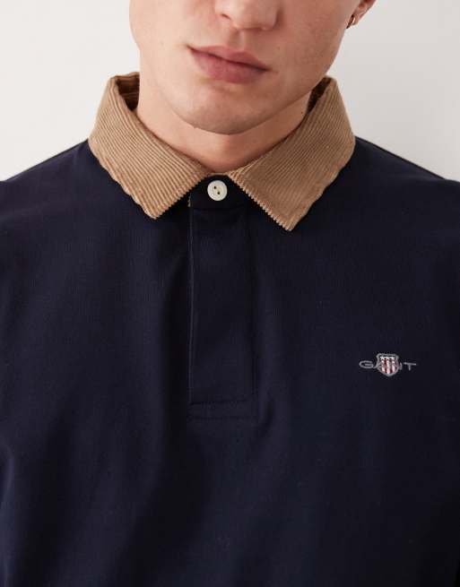 GANT - Polo avec col en velours côtelé et manches longues - Bleu marine, 5 de 5
