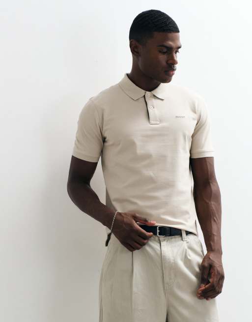 Gant - Polo beis de corte estándar con detalles en contraste de piqué, 5 de 5