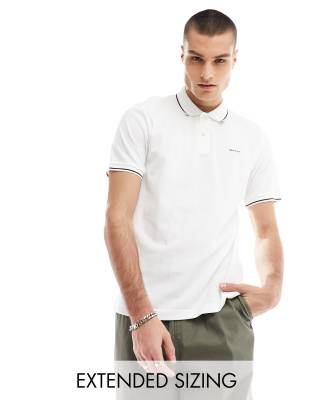 GANT - Polo bianca in piqué con bordi a contrasto e logo