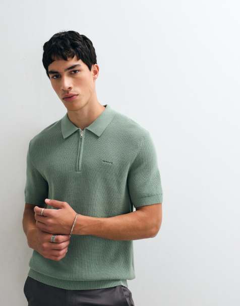 Gant - polo de algodón acanalado con media cremallera en verde menta - view 1