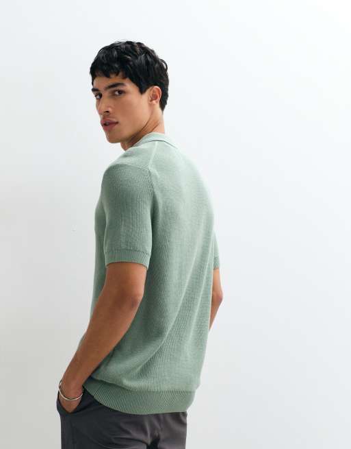 Gant - polo de algodón acanalado con media cremallera en verde menta, 4 de 5