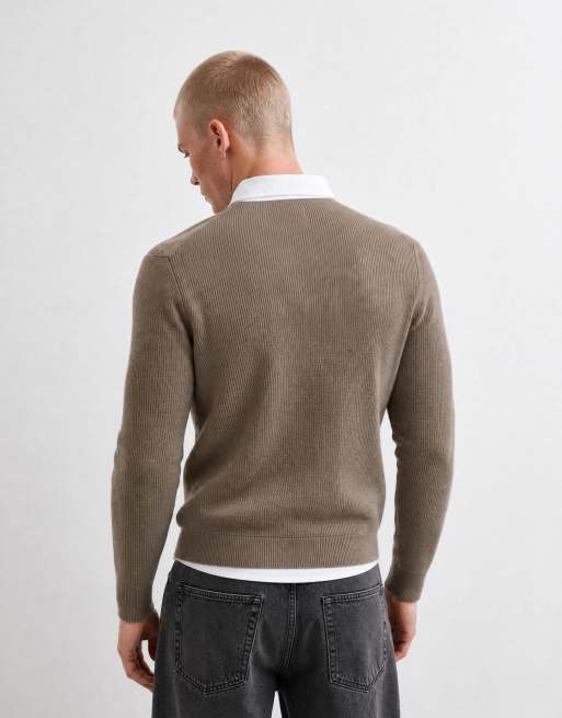 Gant - polo de punto de algodón y merino con cuello en contraste en beige, 10 de 10
