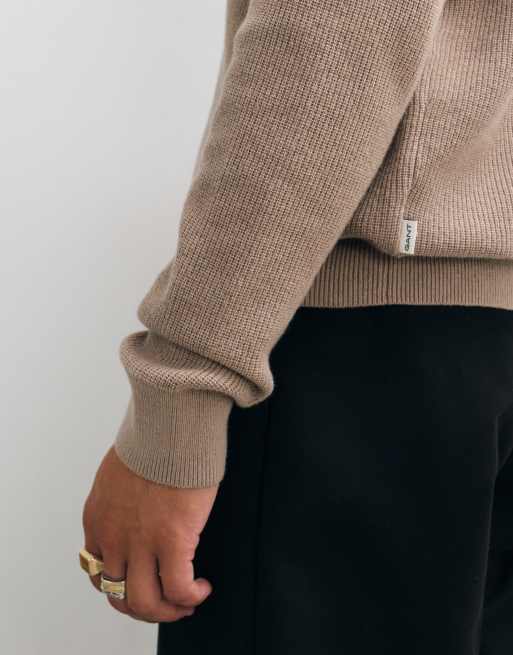Gant - polo de punto de algodón y merino con cuello en contraste en beige, 2 de 10