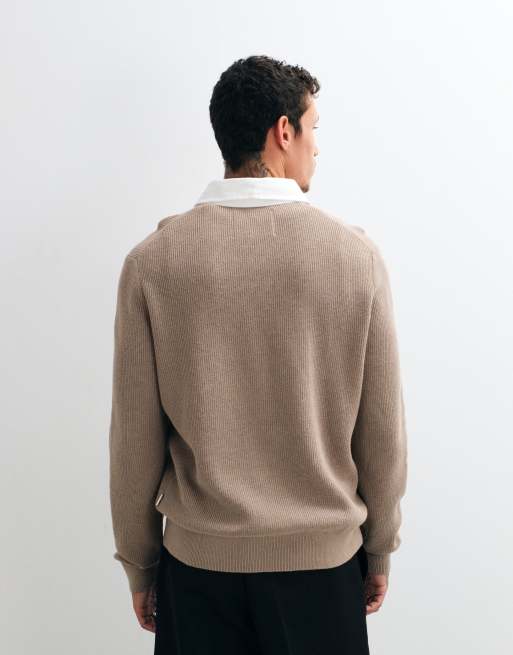 Gant - polo de punto de algodón y merino con cuello en contraste en beige, 5 de 10