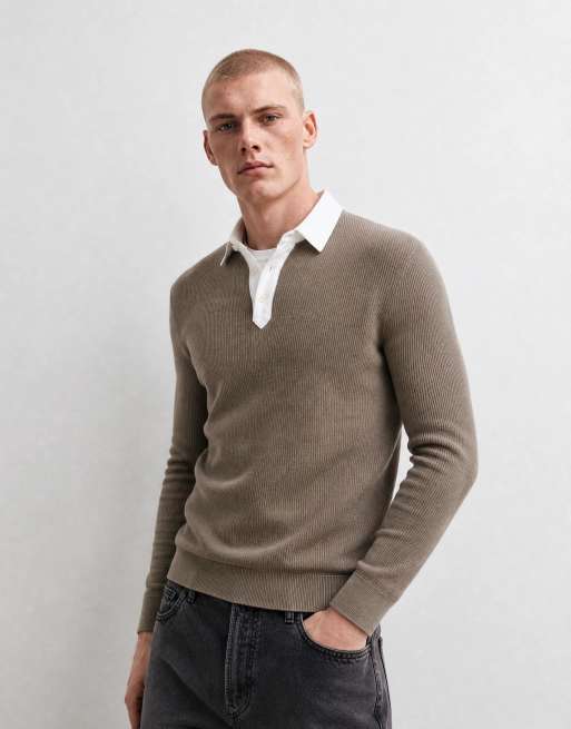 Gant - polo de punto de algodón y merino con cuello en contraste en beige, 8 de 10