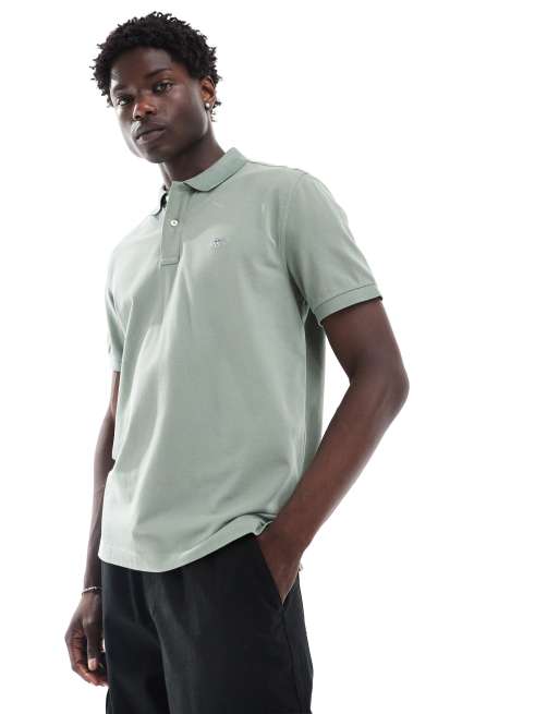 Gant - Polo en piqué à logo bouclier brodé - Vert moyen