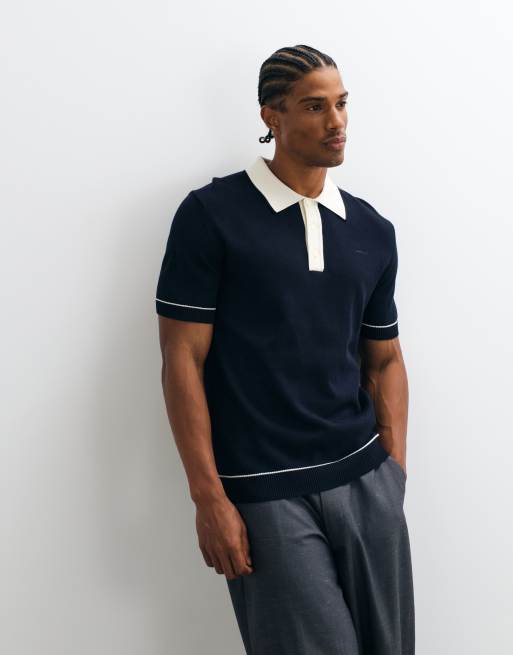 GANT polo lavorato a maglia con colletto a contrasto navy, 2 di 5