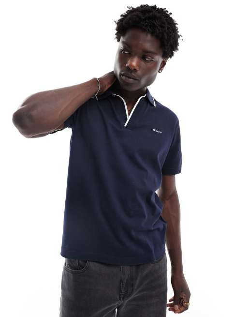 GANT - Polo met logo en kraag met gekleurd randje in marineblauw