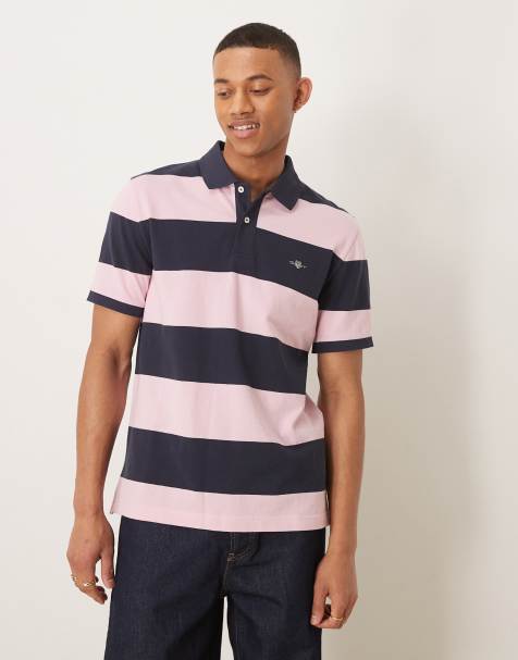 GANT - Polo piqué a righe colorblock rosa con logo dello scudo - view 1