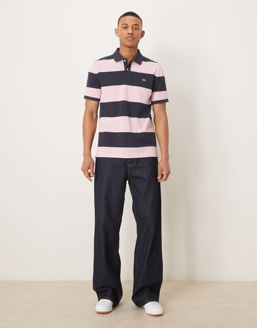 GANT - Polo piqué a righe colorblock rosa con logo dello scudo, 3 di 4